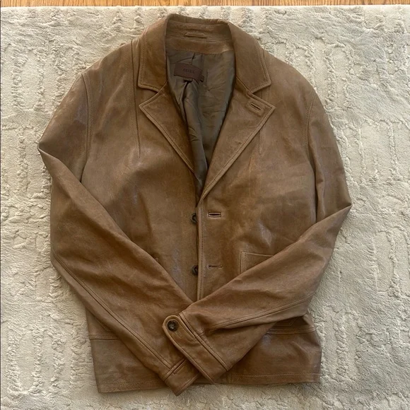 Men's Reiss Leather Brown Jacket Size XL - Picture 1 of 6